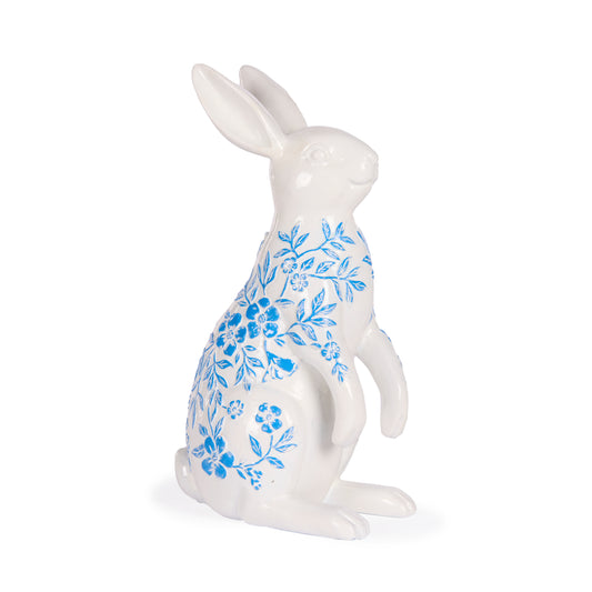 White Rabbit With Blue Floral Pattern
