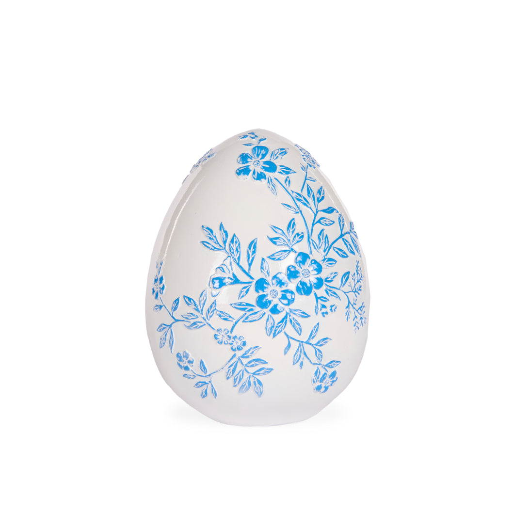 White Egg With Blue Floral Pattern