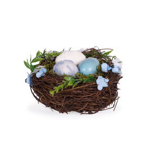 Small Nest With Blue And White Eggs